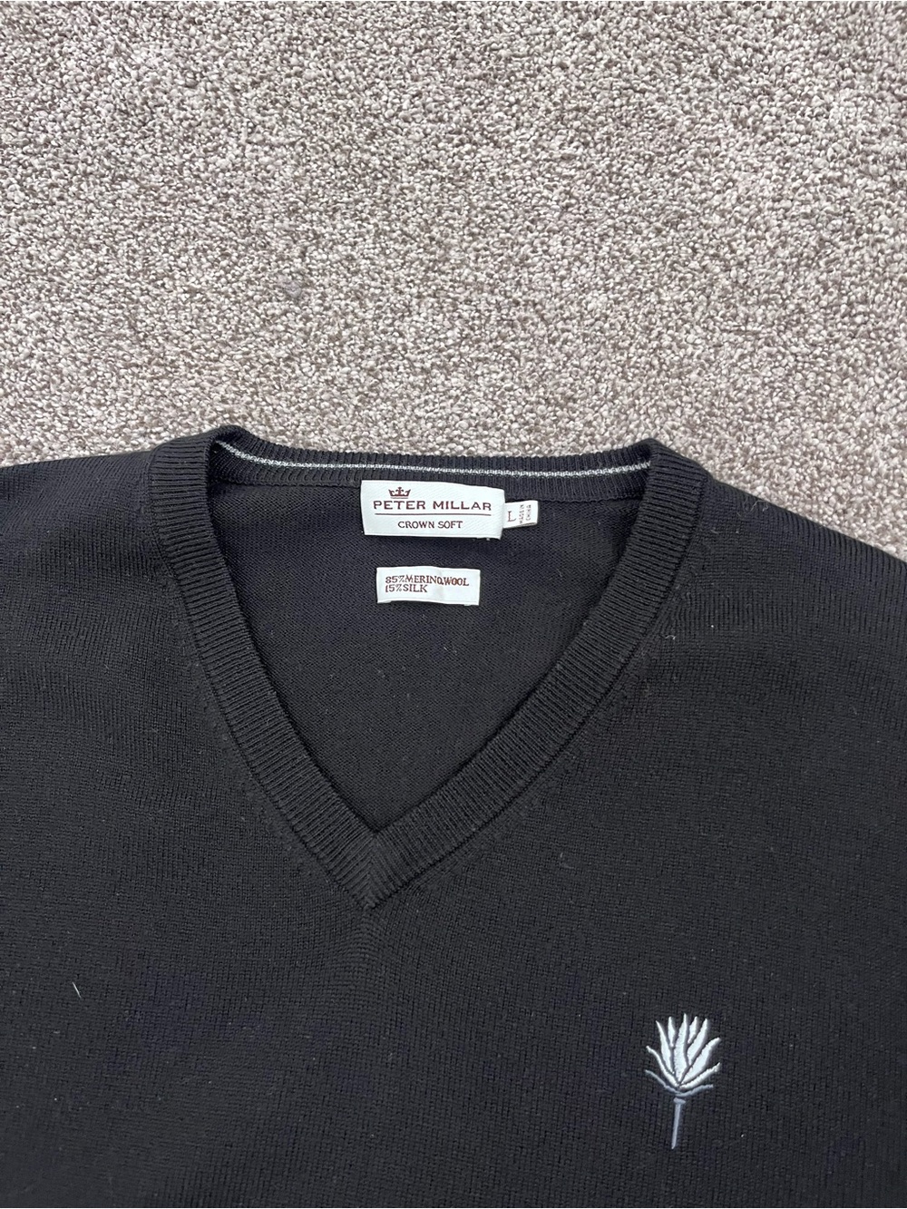 Peter Millar Black V-Neck Sweater with Contrasting Logo